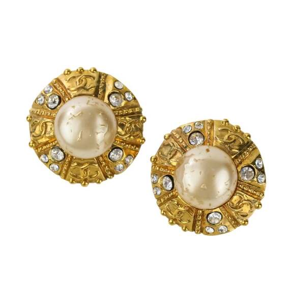 Chanel Vintage Earrings Pearl Gold-Tone #210138C52B